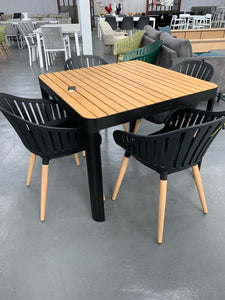 Outdoor 5pc Square Wood Top Dining Setting